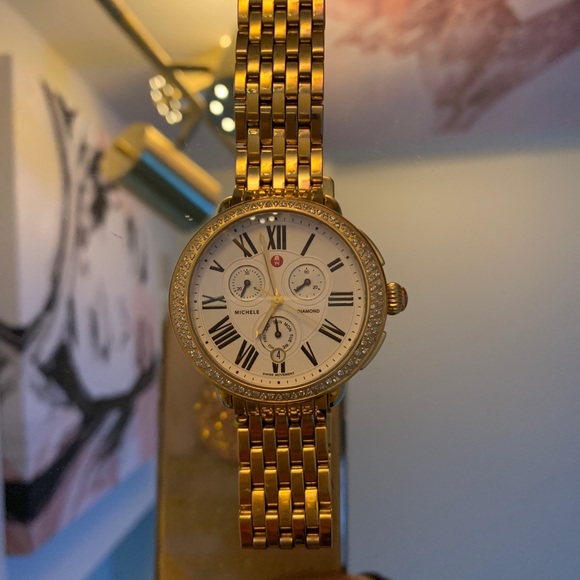 Michele Gold Serein Mother Of Pearl Diamond watch. - Picture 2 of 4